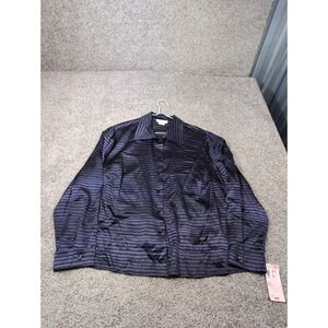Tamotsu New York Purple Black Wavy Stripe Button Up Blouse 3 P 68270P-PP NWT